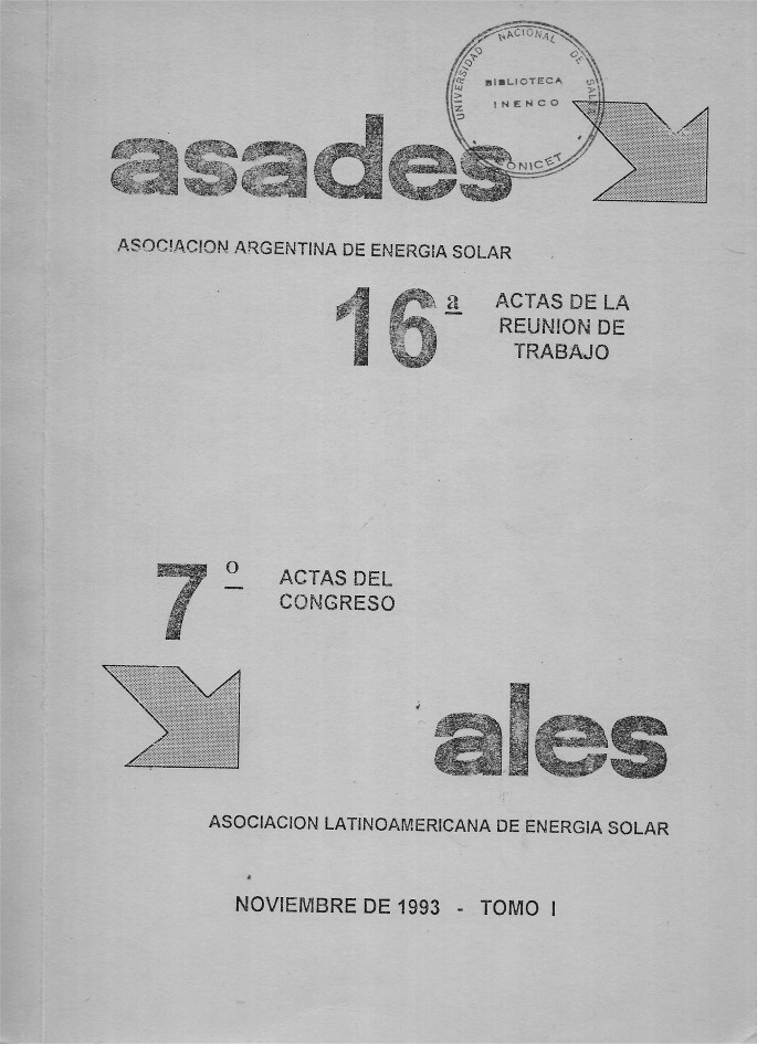 					Ver Núm. 1 (1993): ASADES '93 Asociación Argentina de Energía Solar
				